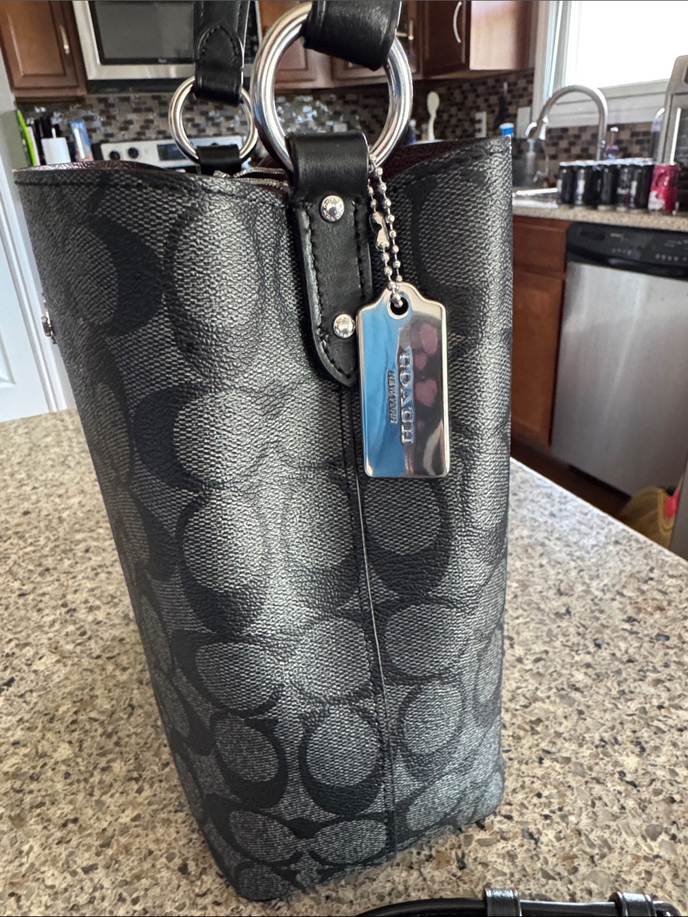 COACH Black Signature Canvas Bucket Crossbody Bag - Picture 4 of 14